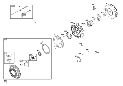Flywheel, Ignition, And Starter Group Diagram and Parts List for 385442-0401-G1  Briggs and Stratton Engine